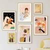 Retro Line Girl Lemon Flower LeafVase Abstract Gallery Poster And Prints Wall Art Canvas Painting Pictures For Living Room Decor