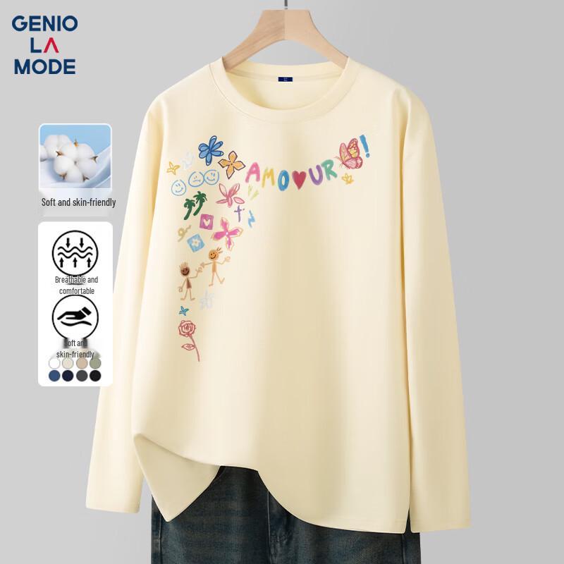 GENIOLAMODE Men s Loose-Fit Graffiti Print Long-Sleeve T-Shirt M