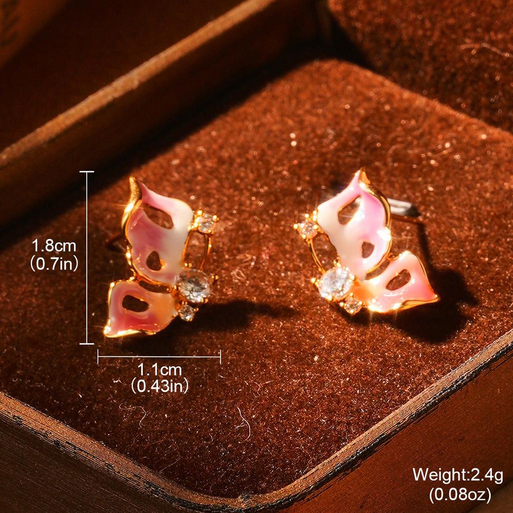Butterfly Pearl Earrings Niche Design Premium French Retro Earrings Court Style Flower Enamel Oil Stud Earrings Women