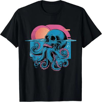 Octopus Skull Halloween Skeleton Graphic Men Women Kids T-Shirt