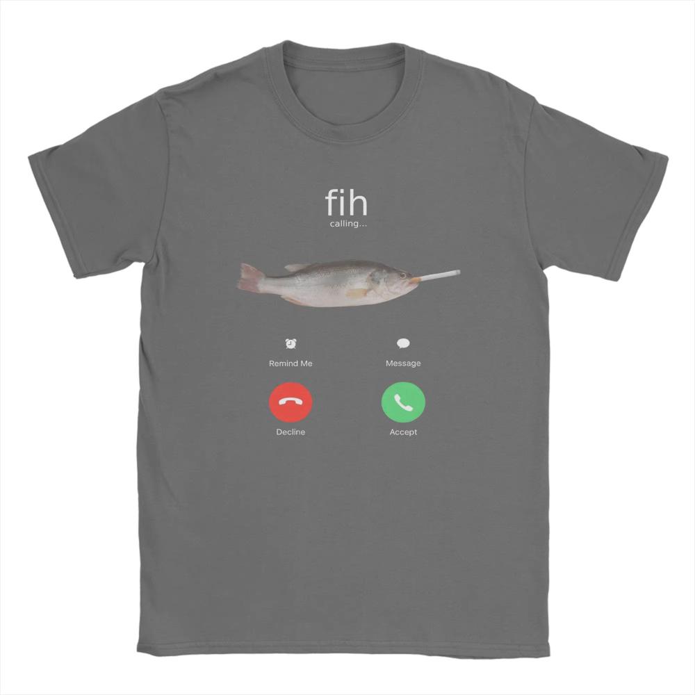 Novelty Fih Calling TShirt for Men Women Round Neck Pure Cotton T Shirt Fish Is Smoking Short Sleeve Tee Shirt Graphic Clothing