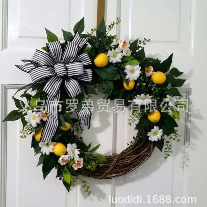 Artificial Lemon Peony Wreath Wall Hanging Decor Door Home Festival Party Decoration