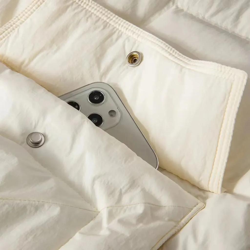 WTEMPO Women's Stand Collar Large Size Zipper Cotton-padded Pockets Outdoor Solid Color Loose Thick Warm Down Coats