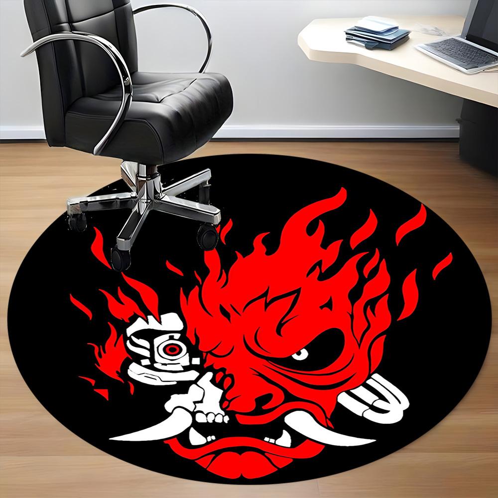1pc Demon Mask Carpet, Round Non-Slip Durable Large Size Office Carpet, Suitable for Office yy250908063