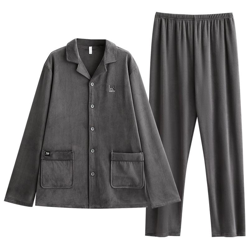 Island Fleece Pajamas Men'S Autumn And Winter Thin Fleece Warm Coral Fleece Loungewear Spring And Autumn Men'S Fleece Thickened Suit