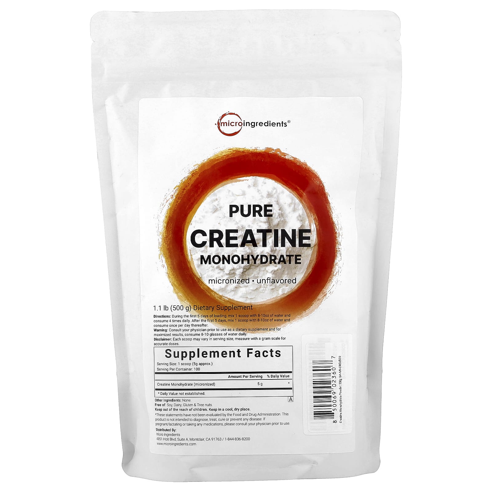 

Pure Creatine Monohydrate, Unflavored, 500G (1.1Lb)