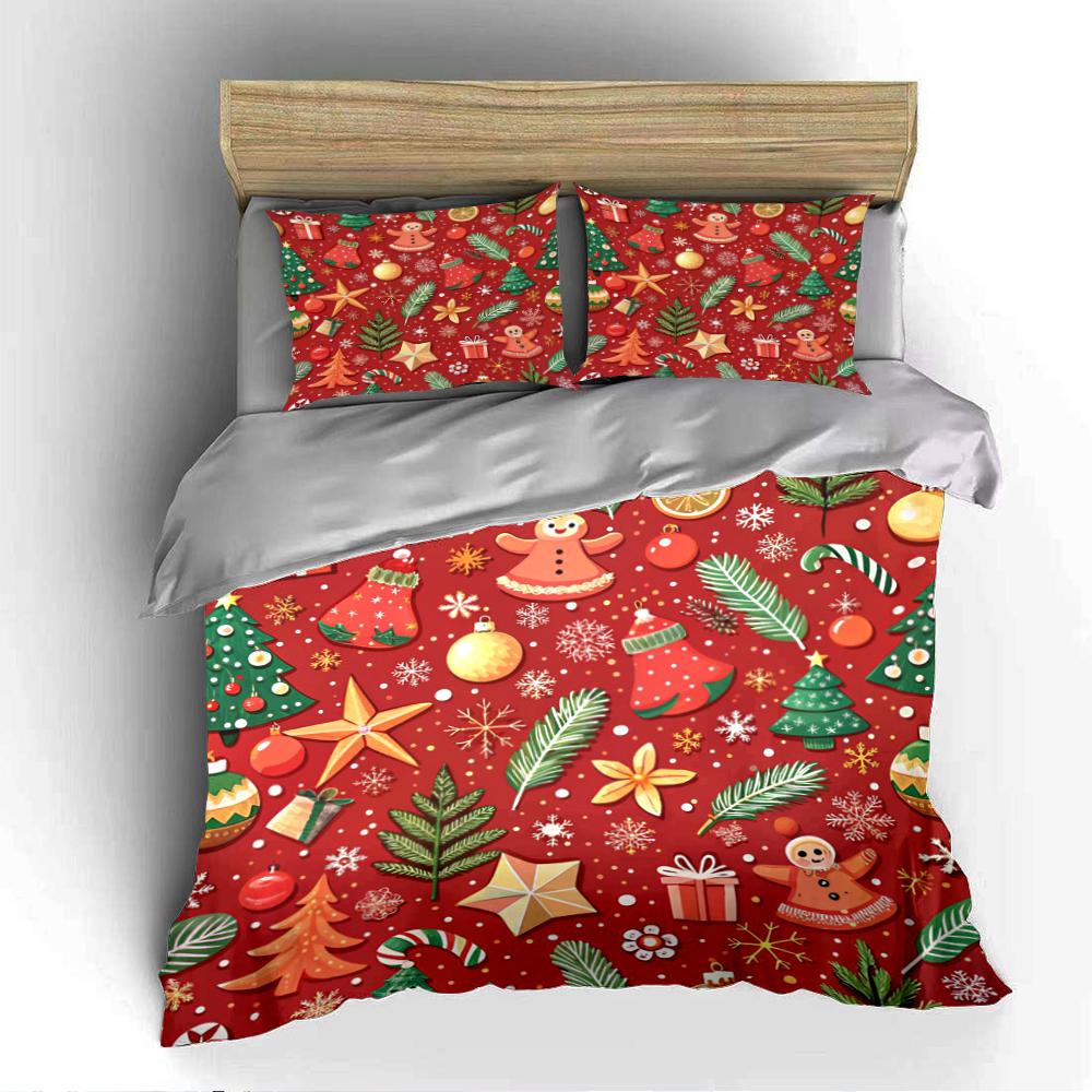 Merry Christmas Gingerbread Design Bedding set (1 duvet cover, 2 pillowcases, duvet not included)