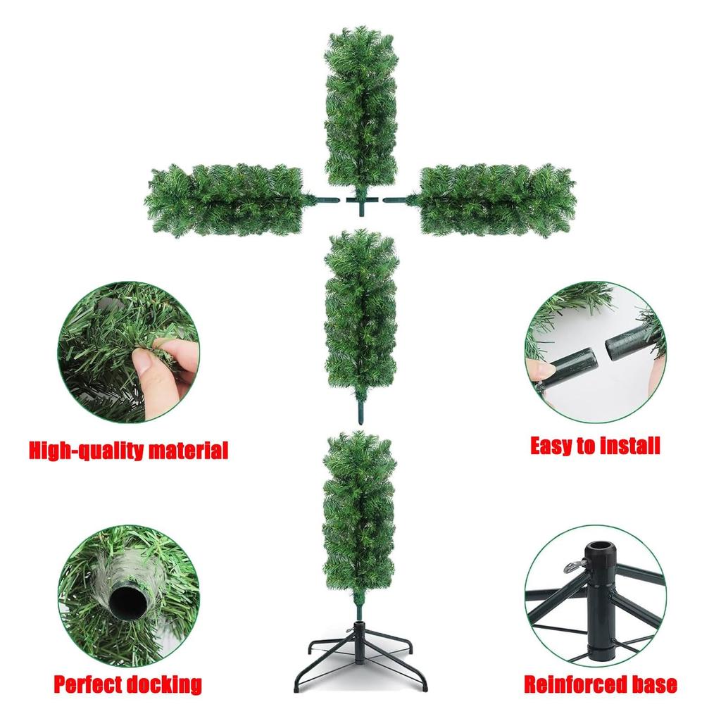 A Cross-shaped Christmas Tree With Lights, Pre-lit, Elongated, Pencil-shaped Artificial Tree, Complete With A Scarf And Christ Crown, Suitable For