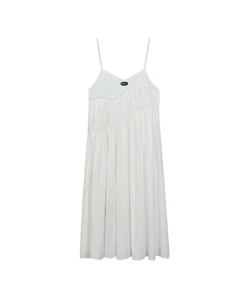 Canvas Smurf Diagonal Shirred Sleeveless Long Dress (3 Colors)