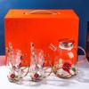 Colored Enamel Flower Glass Tea and Coffee Cup Set for Home and Office