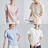 Camiseta de Manga Corta de Algodón y Seda para Mujer con Diseño de Empalme para Estilo Urbano Casual