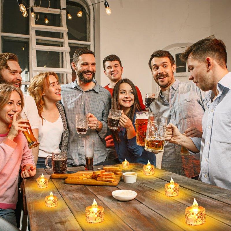 24 Pcs Patterned Flameless Candle Lights, LED Electronic Simulation Flameless Candle Lights, Tea Lights, Suitable for Birthdays, Weddings, Parties