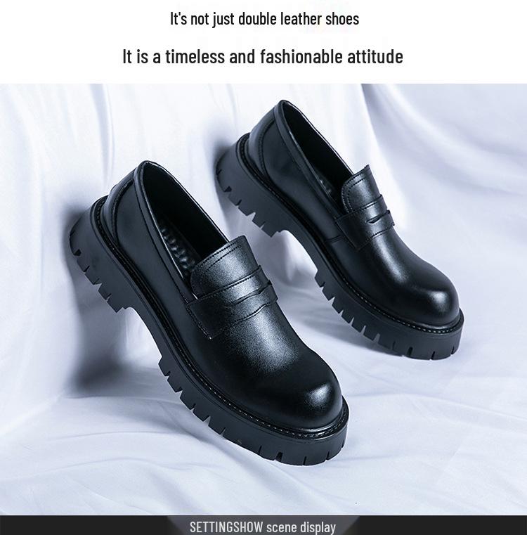 2025 Thick-Soled Black Height-Boost Men's Casual Slip-On Loafers