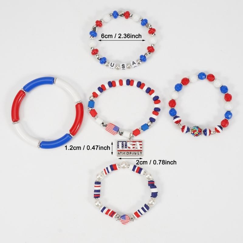 Artificial Crystal Bracelet Elastic Bracelet Independence Day Handmade Bracelet Stackable Bracelets for Adding Charm