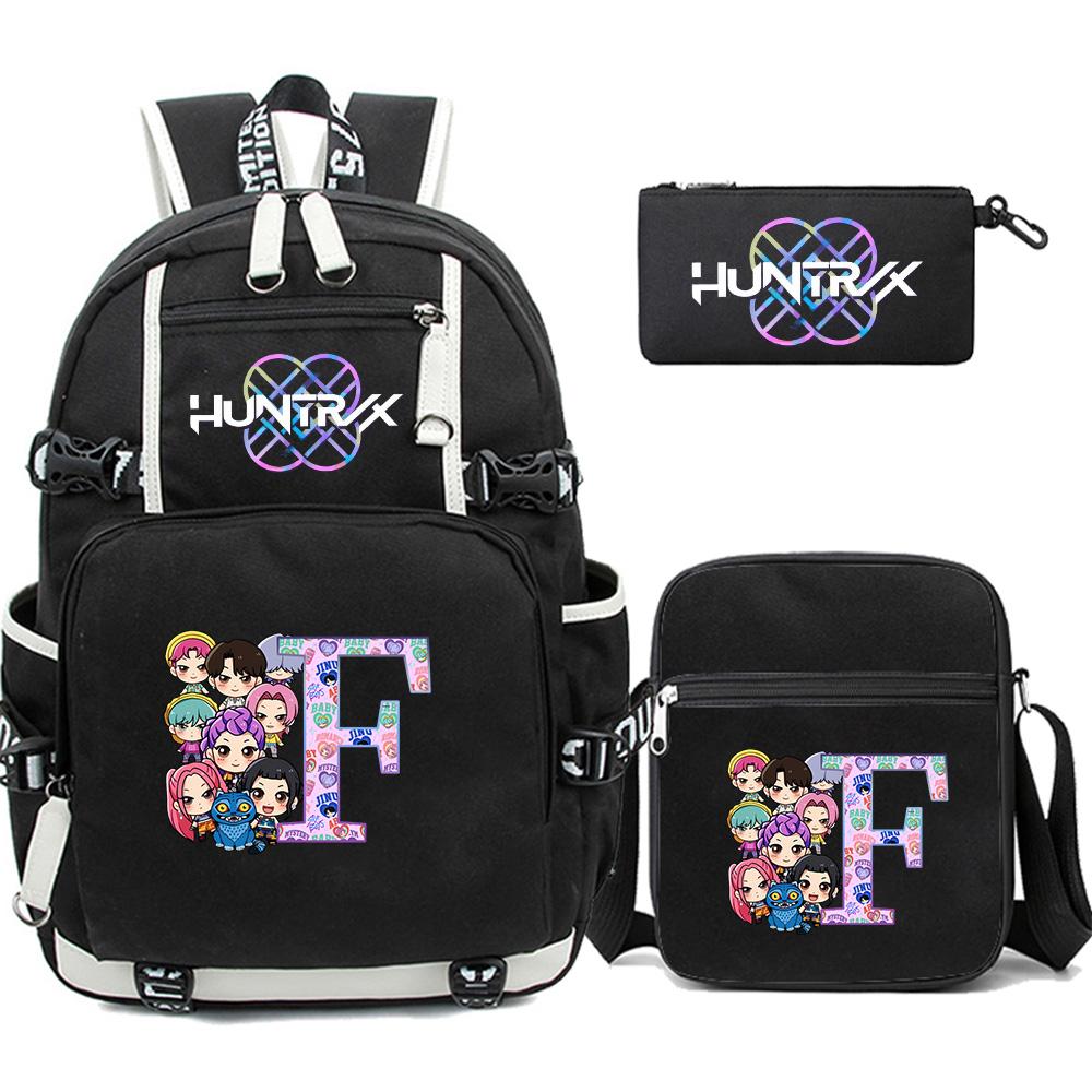3Pcs/set 26 English Letter K-pop Printed Backpack with Pengcil Case Shoulder Bag for Teenager Girl Boy Bookbag Large Capacity Waterproof Travel Bag