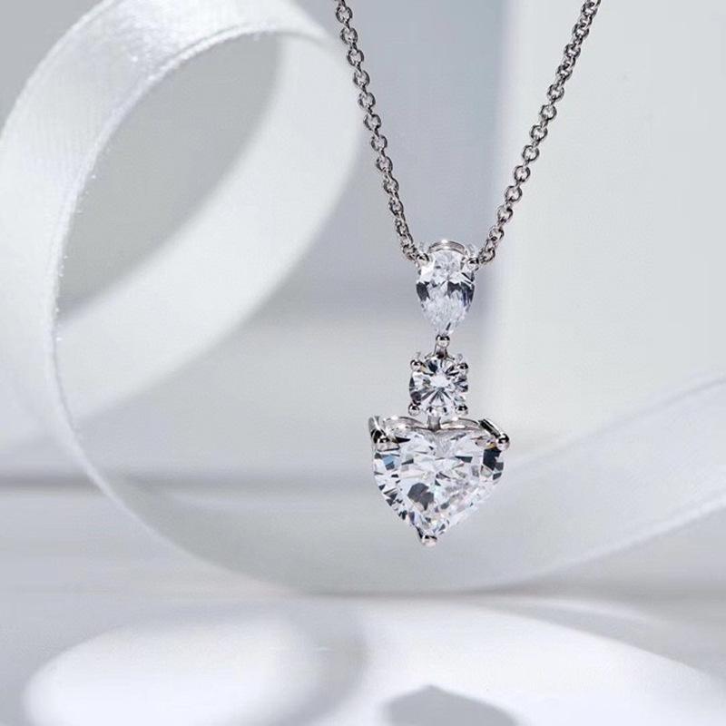 Musla 100% Pure 925 Sterling Silver Necklaces For Women Pave Aaa Zircconia Love Heart Shape Water Drop Pendant Fine Jewelry