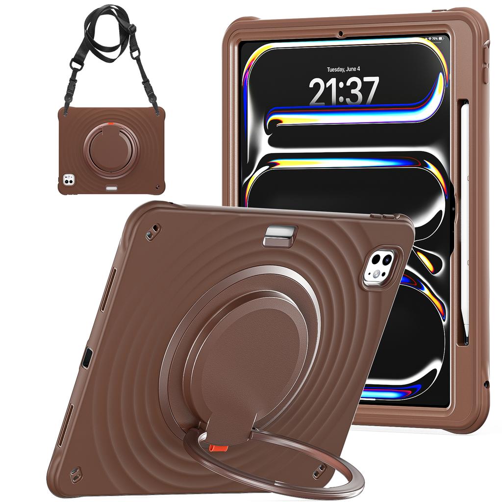 For iPad Pro 13 (2024) Case with Shoulder Strap Kickstand PC+Silicone+TPU Tablet Cover