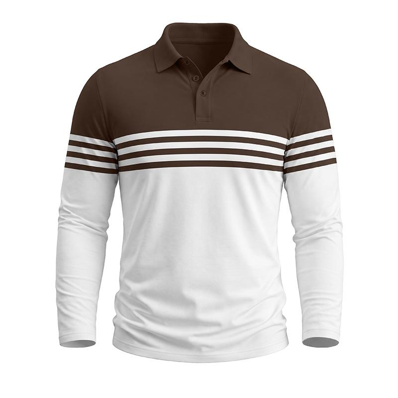 Men Striped Color Block Long Sleeve Polo Shirts Autumn Turn-Down Collar Patchwork Tops Casual Daily Golf T Shirts