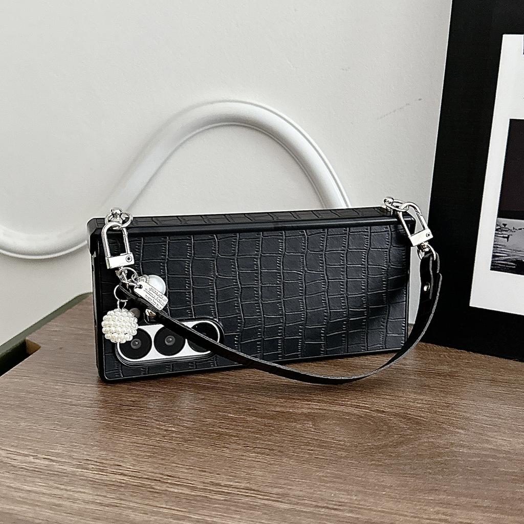 Wrist Strap Alligator Pattern PU Leather Phone Case for Samsung Galaxy Z Fold 6 5 4 3 5G Protection Shockproof Cover