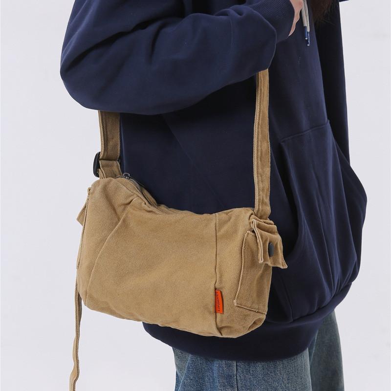 Denim Shoulder Bag For Men And Women With Zipper Pocket Urban Street Style College Casual