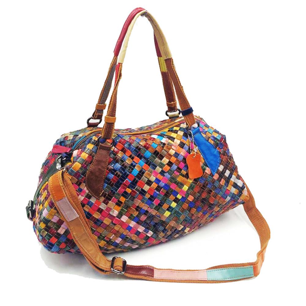 Retro Damentaschen Handgewebte farbige Lederspleißhandtaschen Messenger Bags Damentaschen