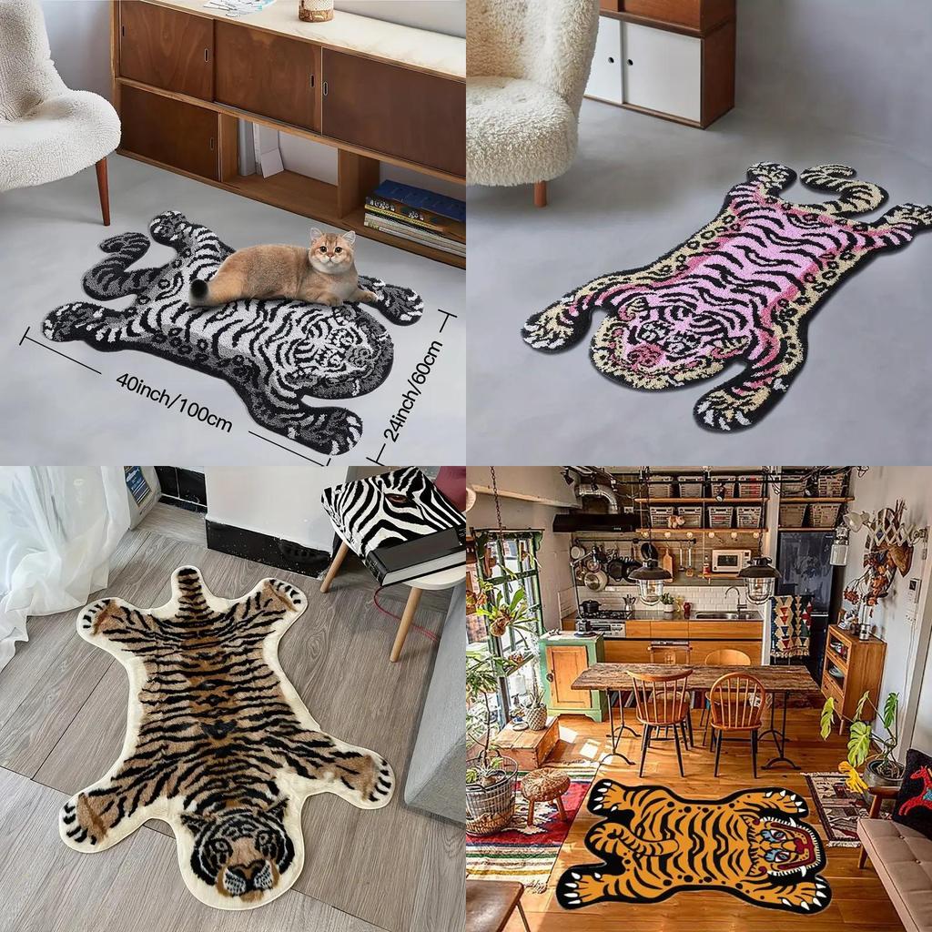 Tappeto da pavimento in finta cachemire con stampa tigrata e design sagomato per la camera da letto