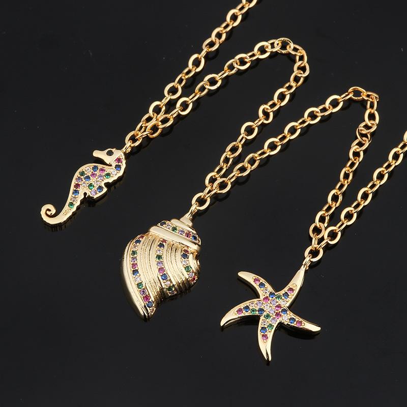 Necklace Women, South American Shine Color Zirconium Conch Seahorse Combination Necklace Accessories