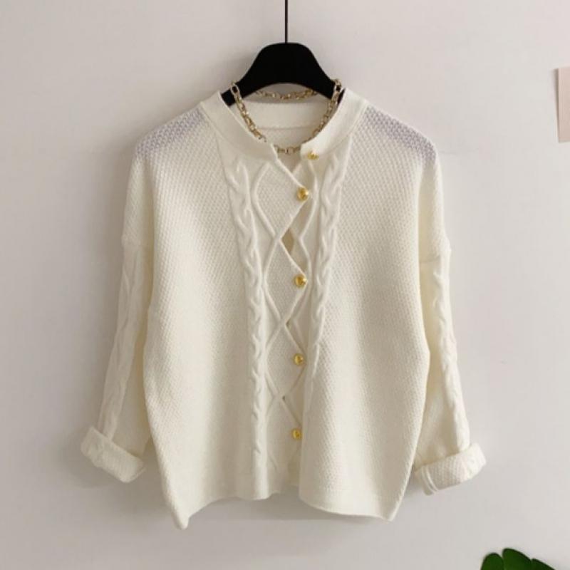 Honey J Raku Twisted Gold Button Knit Cardigan 2 Color