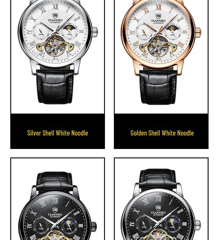 Relógio Masculino Automático Luminoso à Prova d'Água com Pulseira de Couro - Design Sol Lua Estrelas