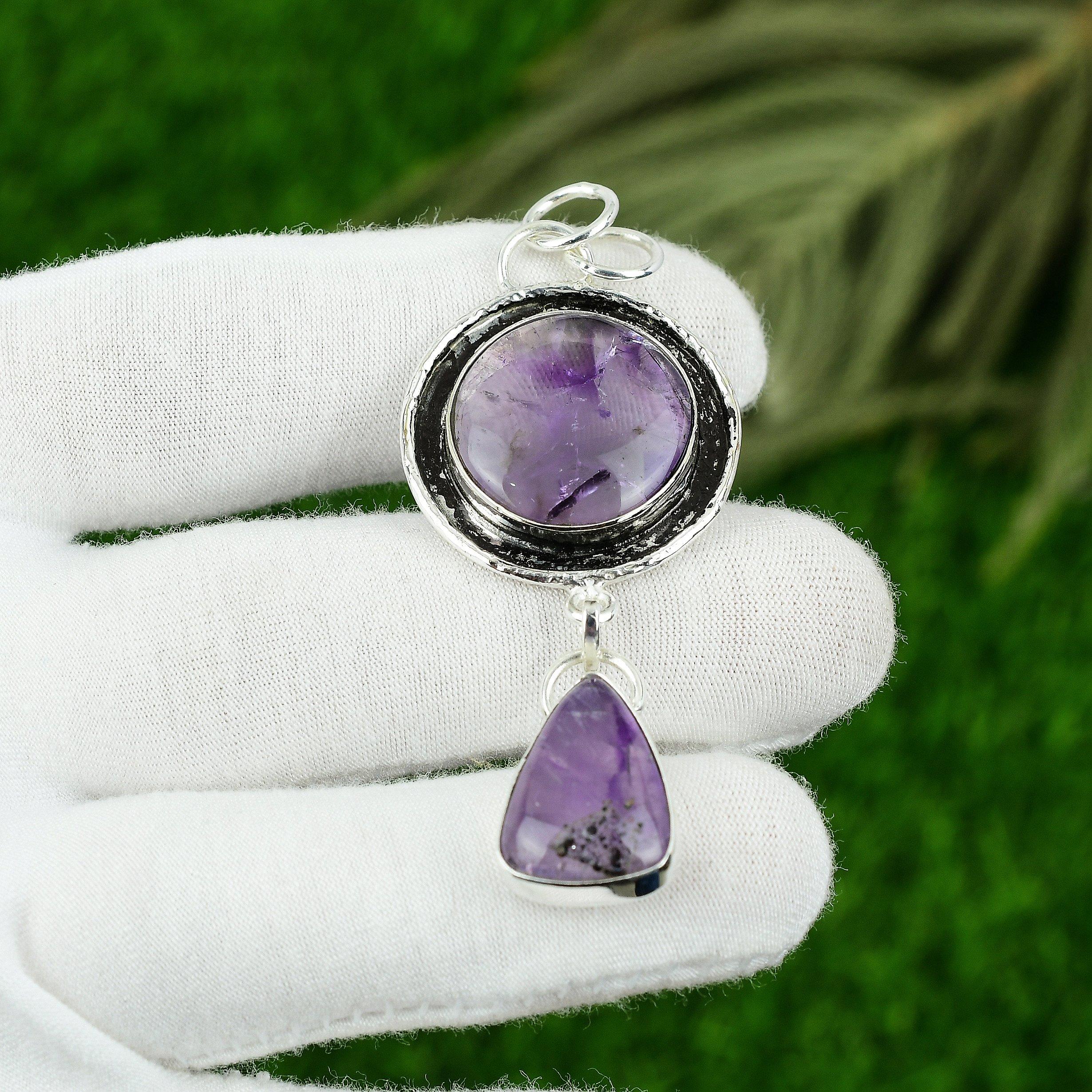 

Womens day Sale Round Star Amethyst Gemstone 925 Sterling Silver Pendant Jewelry