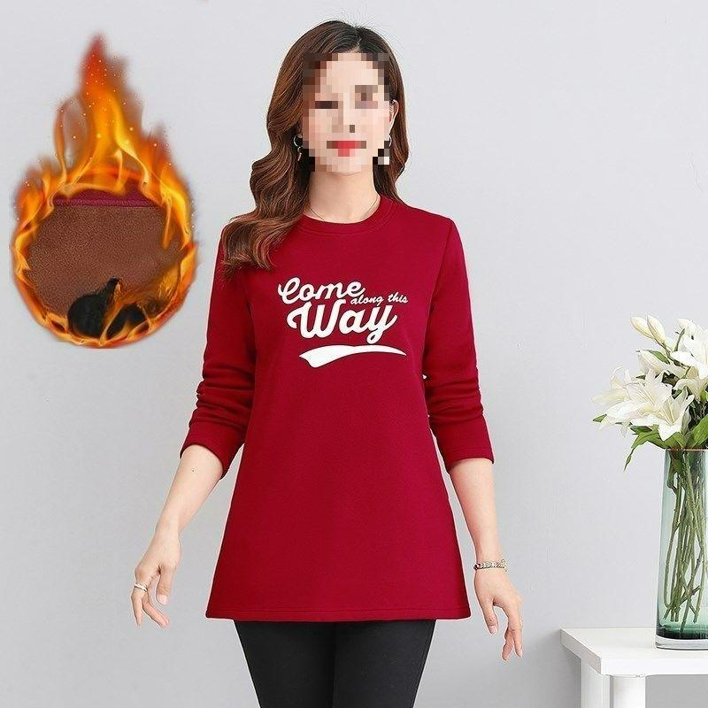 

Плюс Бархатный Свитер Женский Зимний С Круглым Вырезом Теплый Топ Средней Длины Плюс Бархатная Рубашка Для Матери Среднего Возраста Большого Размера Базовая Рубашка L