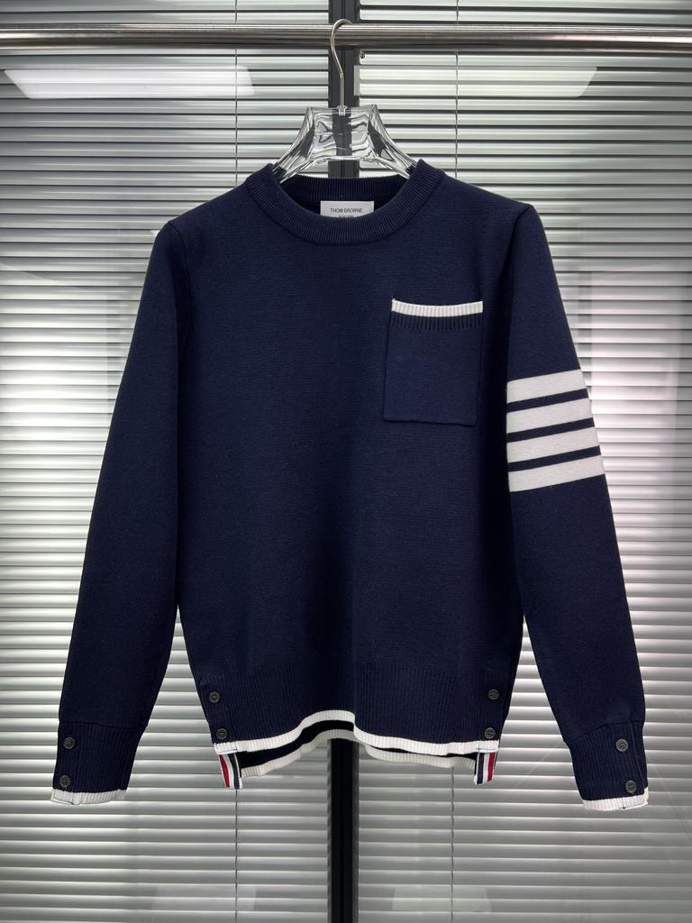 High Version TB Sweater New Men's and Women's Casual Long-sleeved Pocket Striped Four-bar Knitted Crew Neck Long-sleeved Sweater