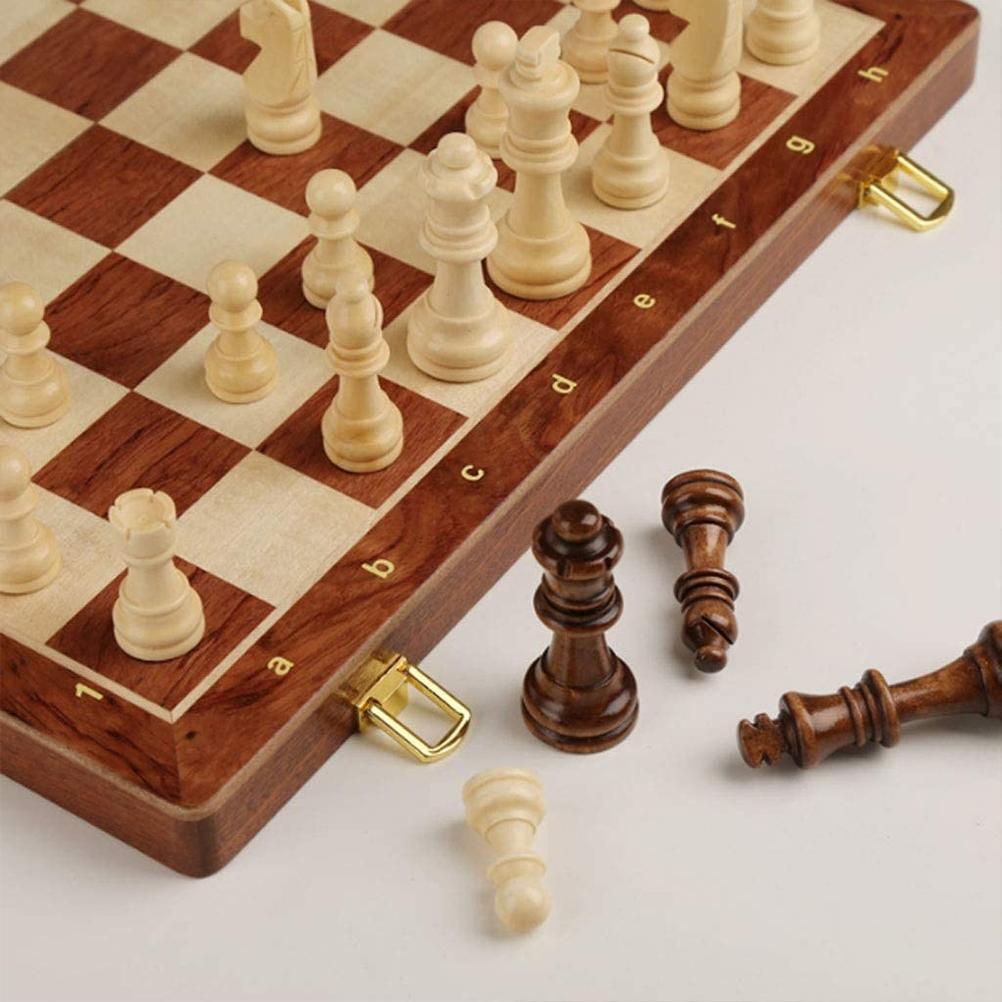 Wooden Chess Set Folding Chess Board Game Set Portable Travel Chess Game for Kids Adults