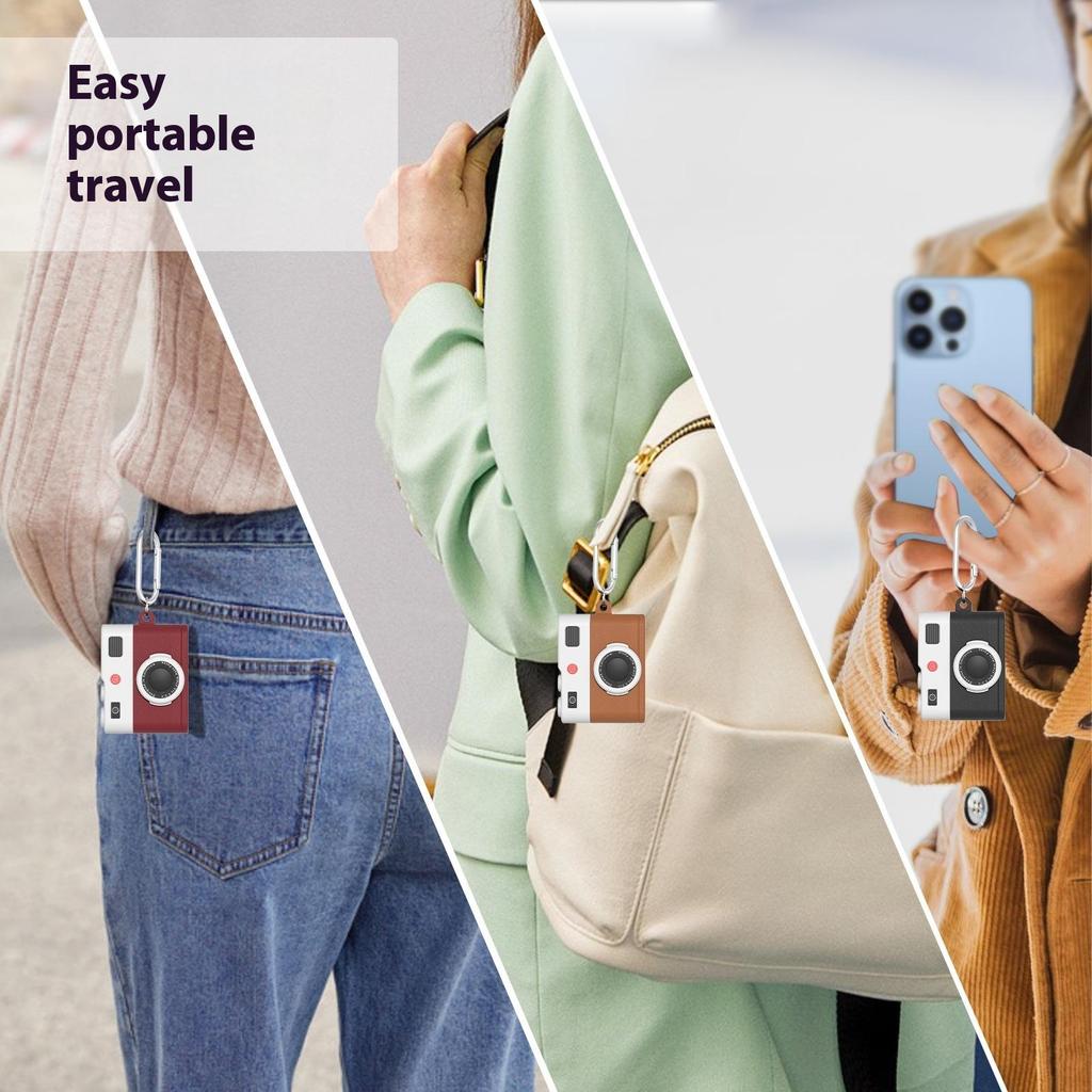 For Apple AirPods Pro 2/AirPods Pro Case Retro Camera Design Liquid Silicone Earbuds Carrying Cover with Carabiner