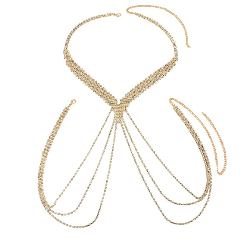 Stylish U Shape Layer Fringe Chest Necklace In Gold And Silver For Wedding Party And Cosplay Outfits