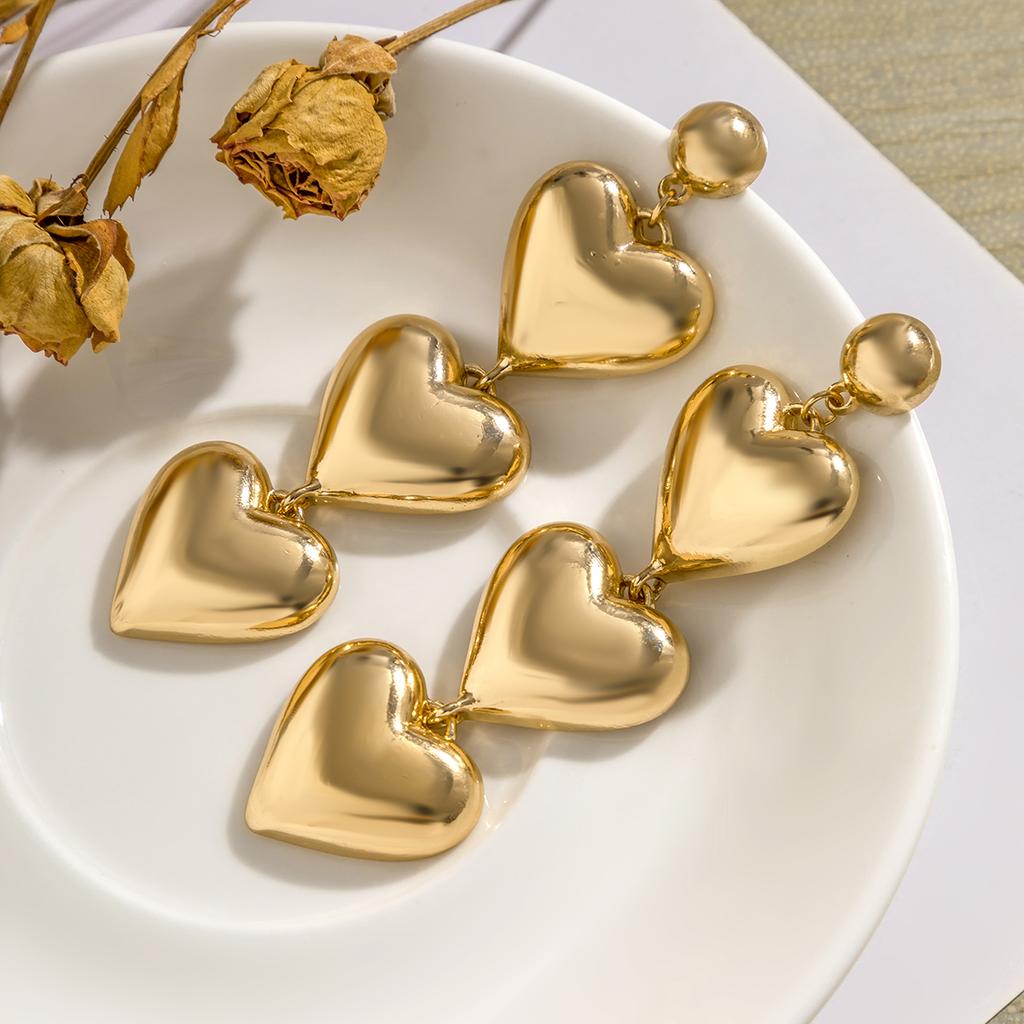 Layered Big Heart Pendant Drop Earrings for Women Trendy Large Long Hanging Earrings 2026 Fashion Jewelry Accessories Girls Gift