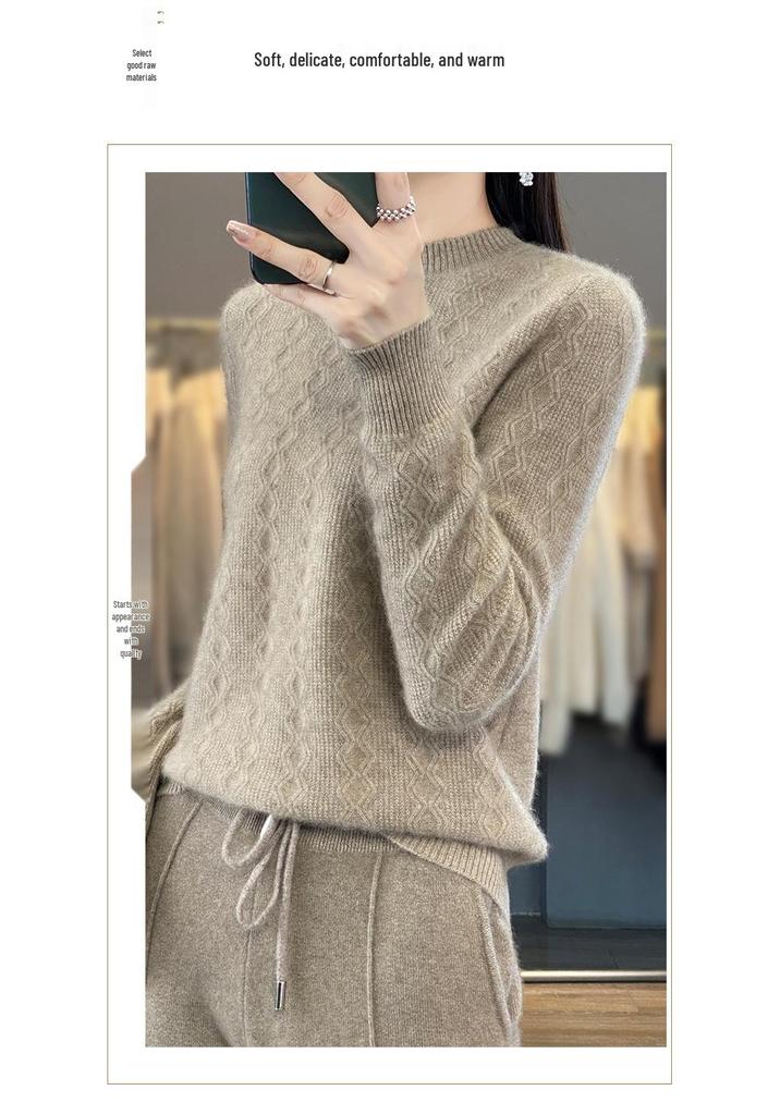 Women's Cashmere Sweater: Round Neck, Solid Color, Long Sleeve, Thickened Knit, Versatile Slim Fit, Autumn/Winter Pullover.