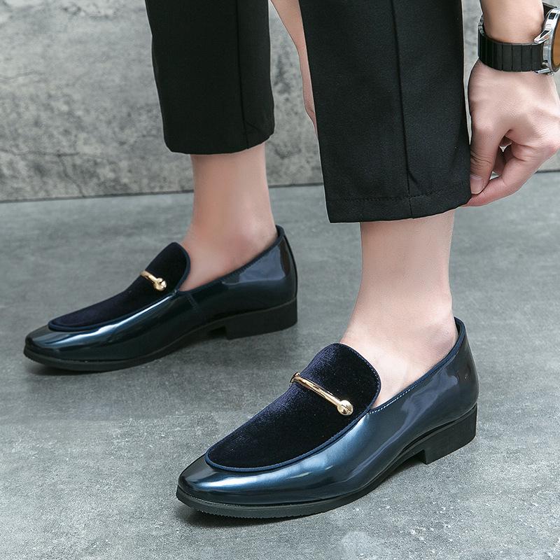 British Style Plus Size Men's Patent Leather Loafers with Pointed Toe and Rubber Sole