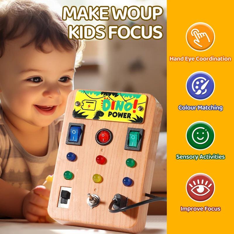 Spielzeug Spielzeug Montessori Holz Activity Board mit 8 LED-Lichtschaltern, Sensorischer Lichtschalter Reise für Baby und Kleinkind ab 1 Jahr