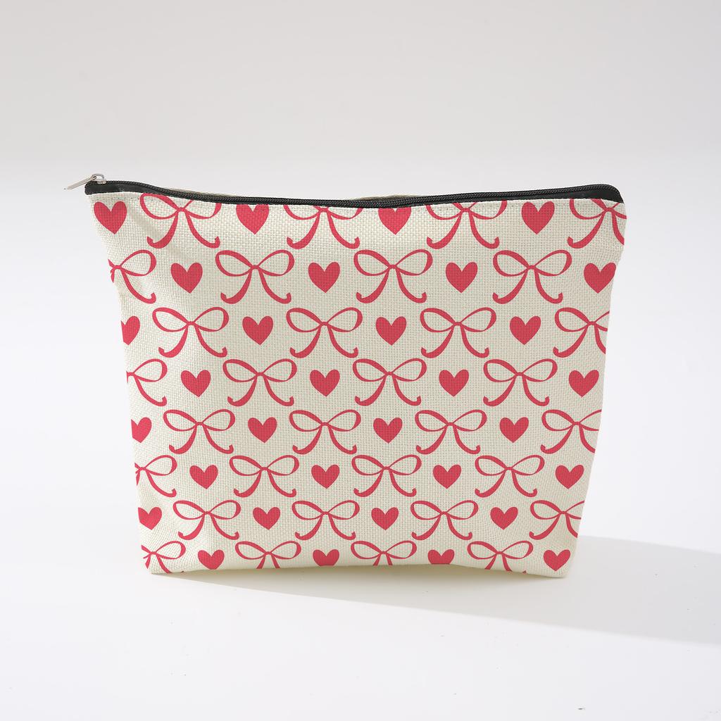 Pink Bowknot Zipper Storage Bag Travel Portable Wash Pouch Student Pencil Case Multi-Purpose Organizer for Women
