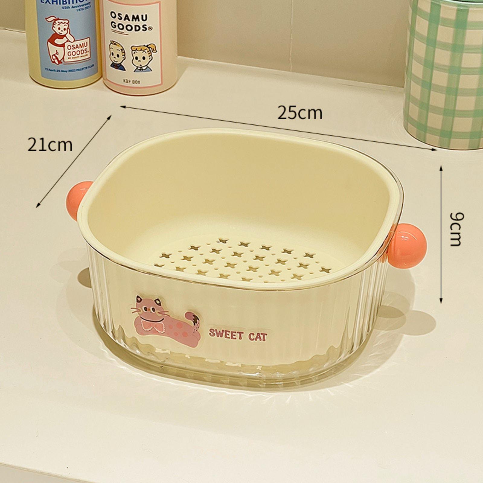 

Large Double Layer Draining Basket Kitchen Colander Vegetable Fruit Washing Basket Durable Plastic Strainer with Handle for Household Use One Size розовый