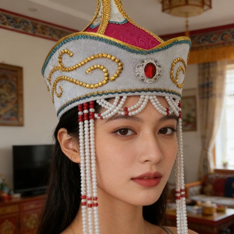 Traditional Mongolian Hat Breathable Fabric Headwear For Stage Shows And Cultural Event Stage Performances Accessory