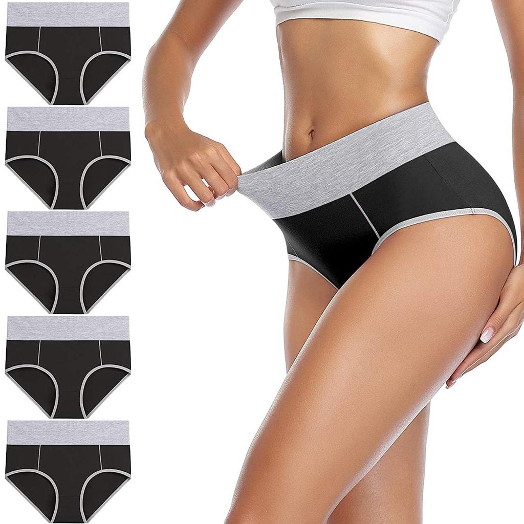 Fashion Women's Large Color Contrast Trigonum Butt Stitching Underwear 5PCS