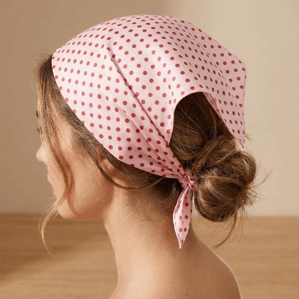 Thin Polka Dots Triangle Scarf Solid Color Head Wraps Luxury Foulard Hair Band Daily Use