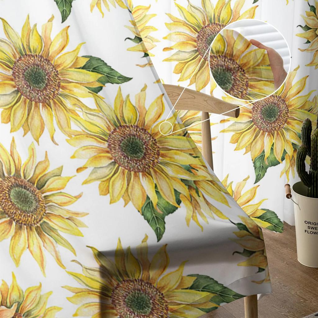 Modern Sunflower Tulle Curtains Living Room Kitchen Bedroom Cafe Hotel Home Decor Curtain With Sheer Polyester Perfect For