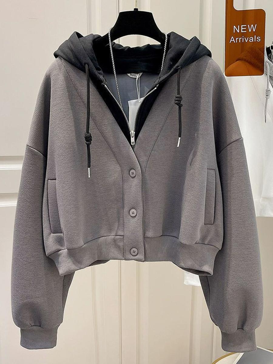 

Поддельная свободная короткая толстовка на молнии с капюшоном из двух частей для женщин 3XL