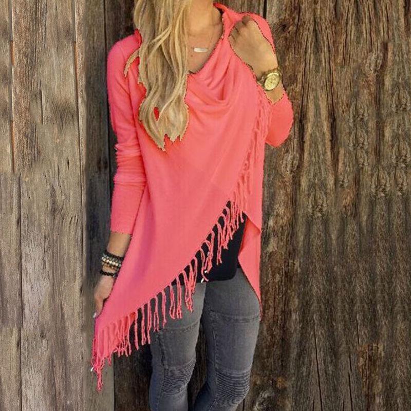 Elegant Women's Irregular Tassel Cardigan Sweater Poncho Shawl With Classic Design