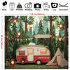 Polyester Jungle camping theme background banners, RV and tent outdoor adventure scenes, suitable for parties, photography