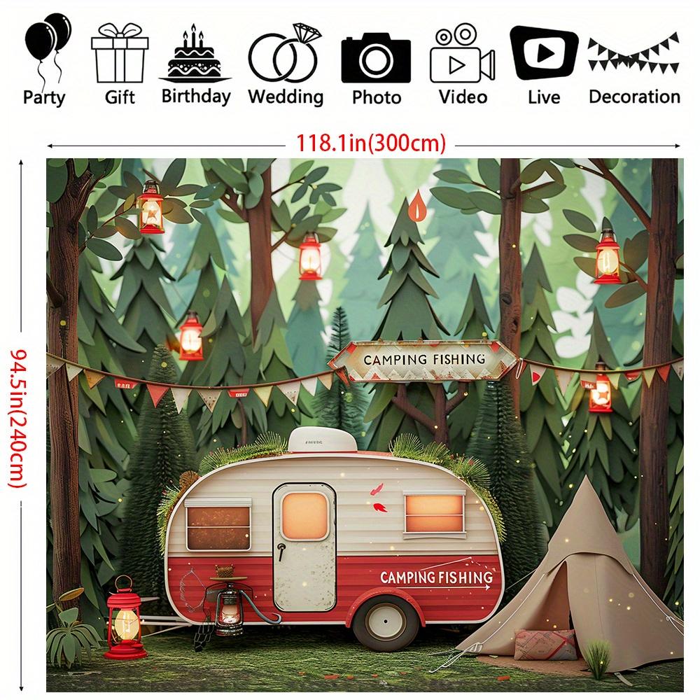 Polyester Jungle camping theme background banners, RV and tent outdoor adventure scenes, suitable for parties, photography