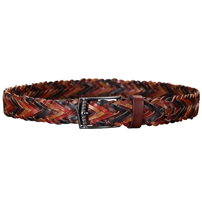 Ladies Belt Hand-Woven First Layer Cowhide Literary And Retro Casual Pin Buckle Leather Belt
